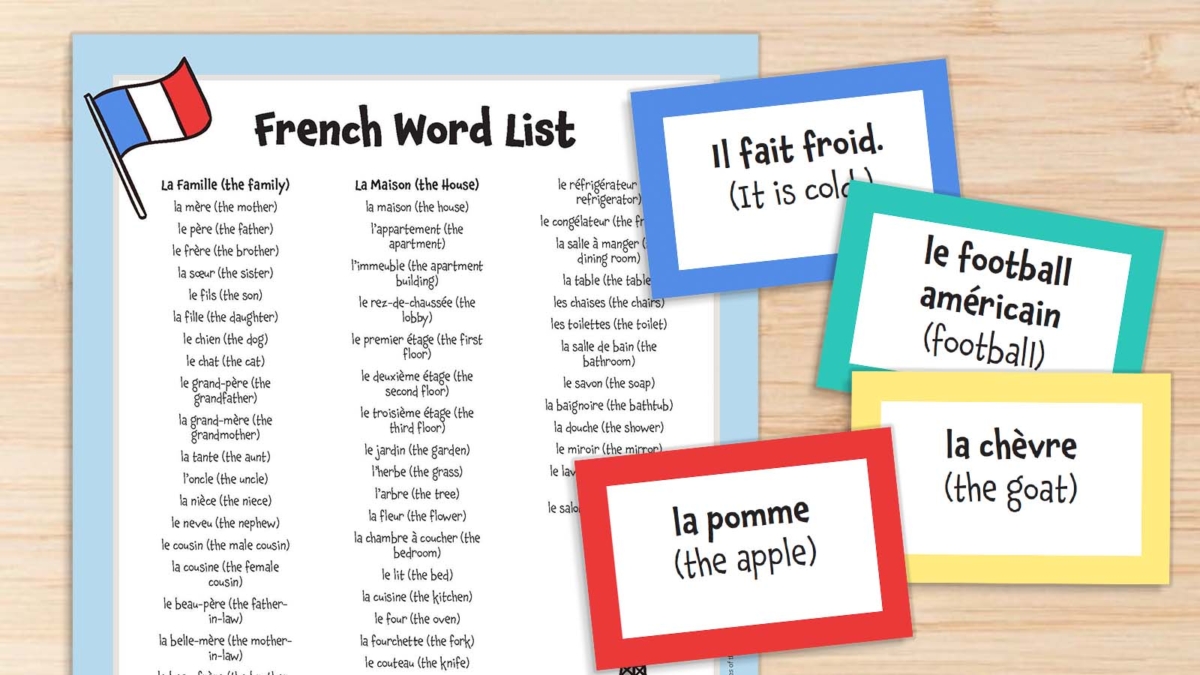 French Vocabulary Words (Activities and Free Printable List and Cards)