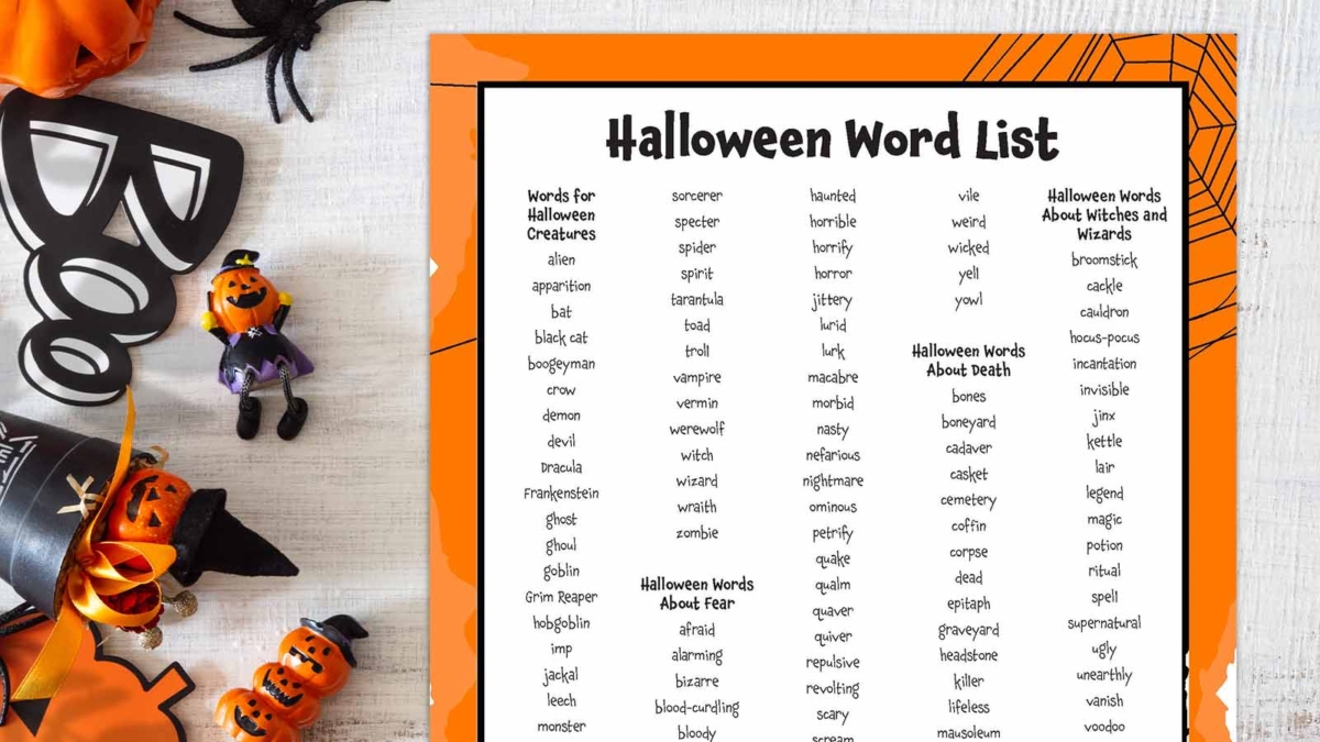 225 Halloween Words for Writing, Vocab, and More (Free Printable)