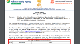 UGC NET 2024 Provisional Answer Keys released for exams dated 21st,22nd & 23rd August 2024, direct link here