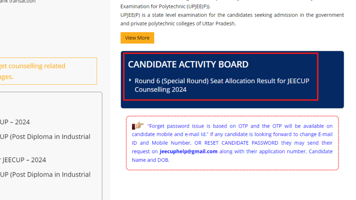 JEECUP Counselling 2024 Round 6 seat allotment result for UPJEE out at jeecup.admissions.nic.in: Direct link to download here