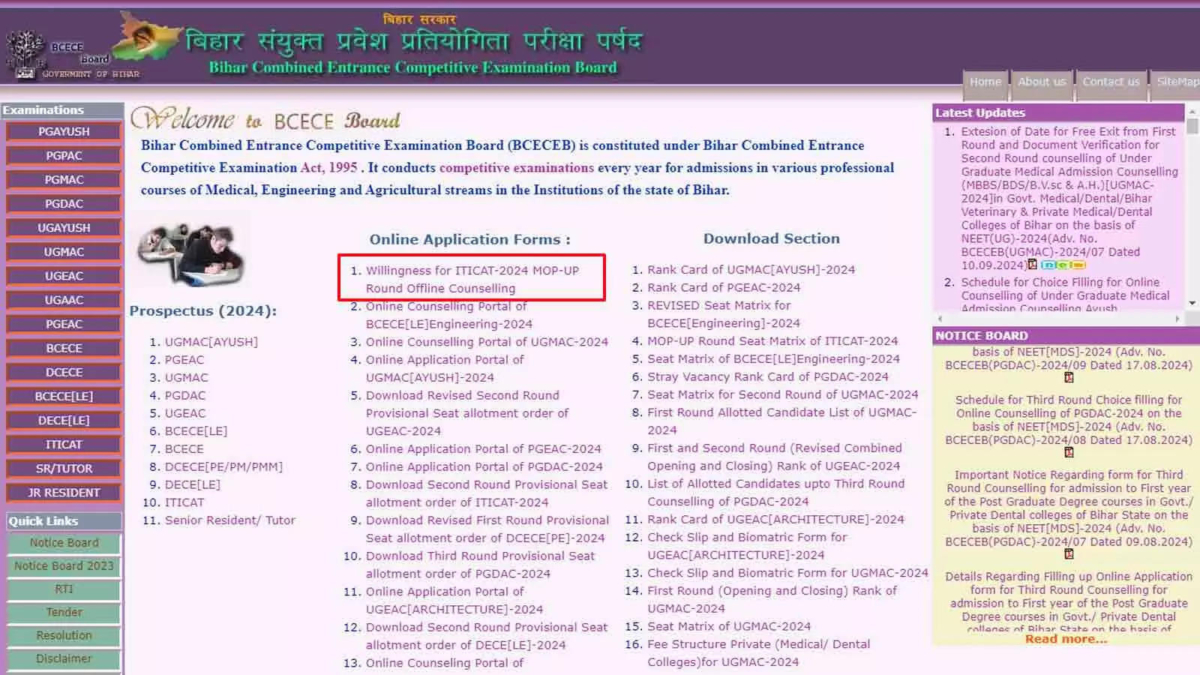 Bihar ITI CAT 2024 Mop-up Round Counselling Registration Begins at bceceboard.bihar.gov.in: Schedule, Documents Required, and Steps to Apply