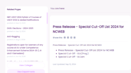 DU NCWEB Admission 2024 Special cut-off list out: Check direct link to download here