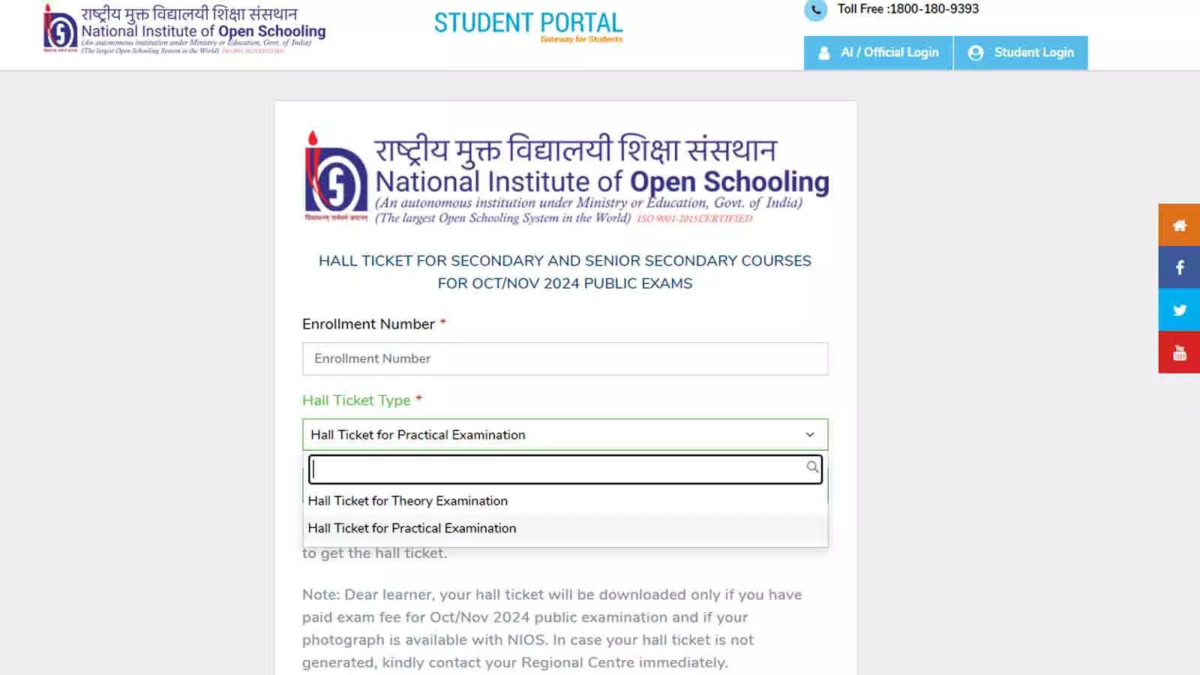 NIOS Admit Cards for Class 10, 12 Practical Exams Released at nios.ac.in; Download Here