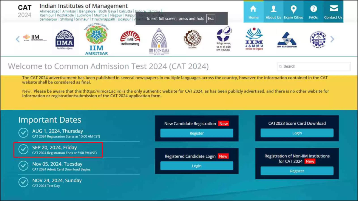 CAT 2024 registration deadline extended to Sept 20; Apply at iimcat.ac.in