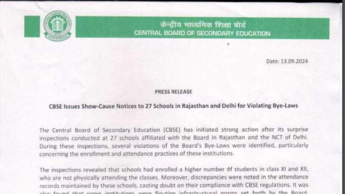 CBSE issues show-cause notice to 27 schools for violating board rules