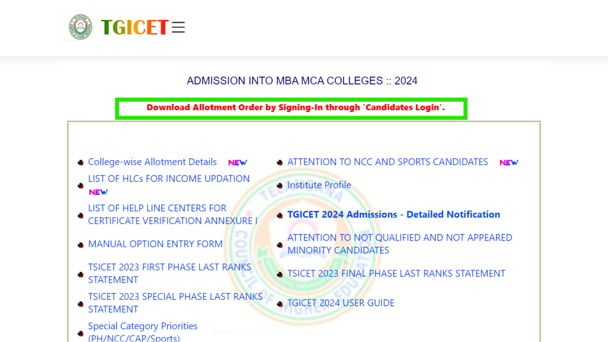 TS ICET 2024 allotment result declared at tgicet.nic.in: Direct link and steps to check