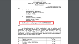 NEET MDS Revised Cut-off 2024: Ministry of Health reduces qualifying cut-off by 21.692 percentile, NBEMS to release revised results