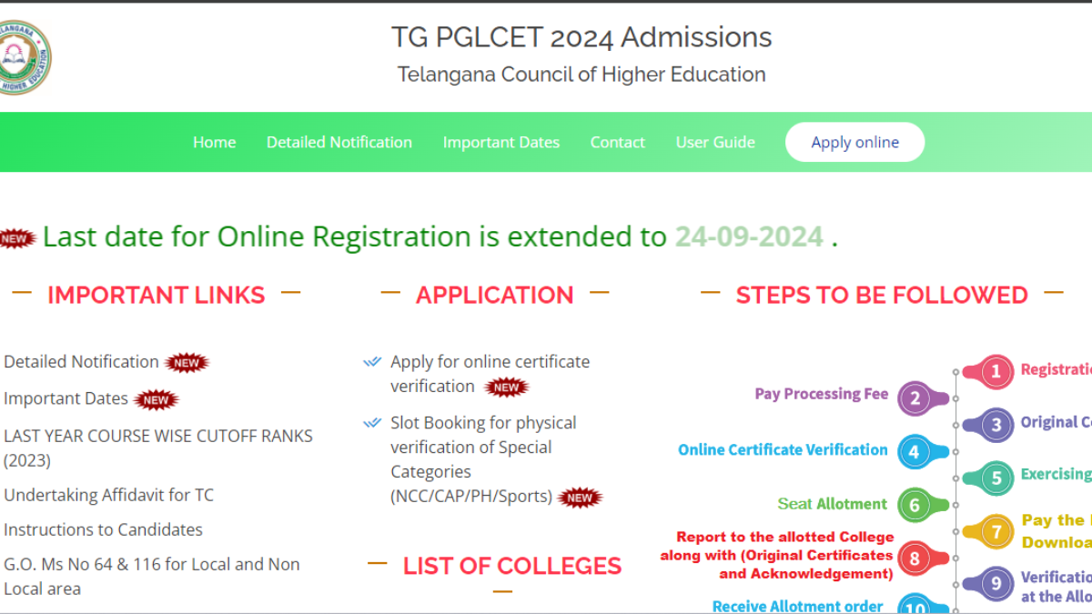 TS PGLCET 2024 counselling registration deadline extended till September 24: Direct link to apply here