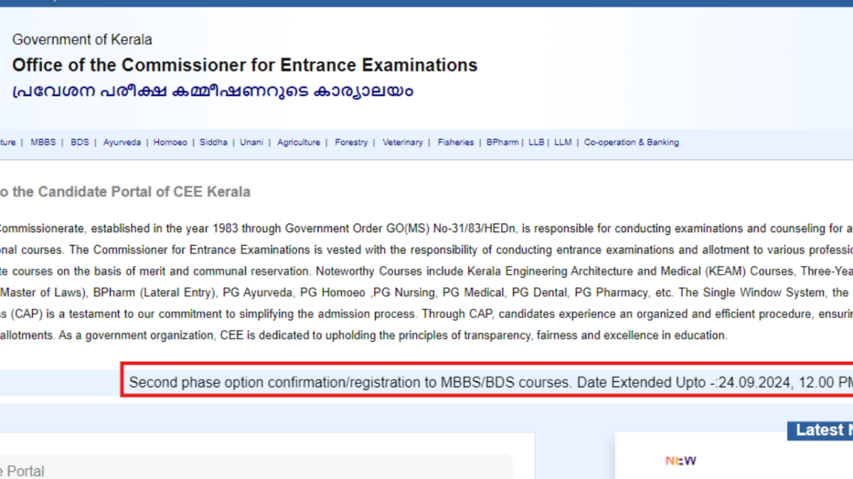 Kerala NEET UG Counselling 2024 round 2 choice filling deadline extended: Check details here