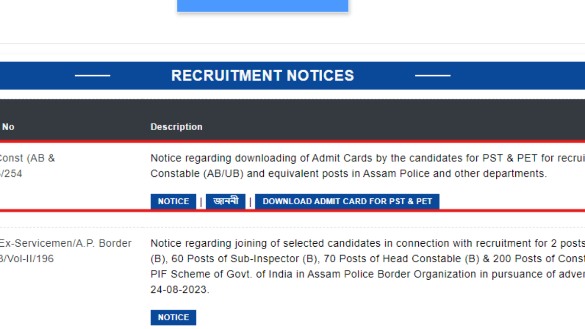 SLPRB Assam Police Constable admit card 2024 for PET/PST out: Check direct link here