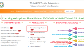 TS LAWCET Counselling 2024 phase 2 web options entry starts at lawcetadm.tsche.ac.in: Direct link here