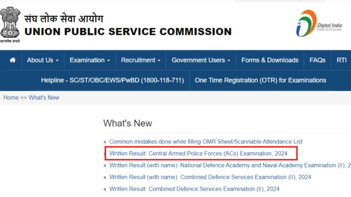 UPSC CAPF Result 2024 declared: Check direct link here