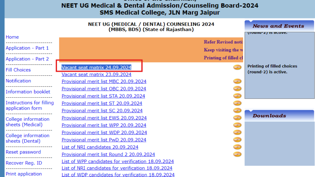 Rajasthan NEET UG round 2 counselling revised seat matrix out at rajugneet2024.org: Check direct link to check here