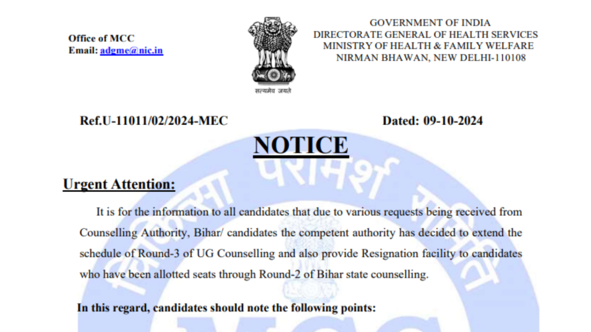 MCC issues important notice for NEET UG Counselling round 3, check details here