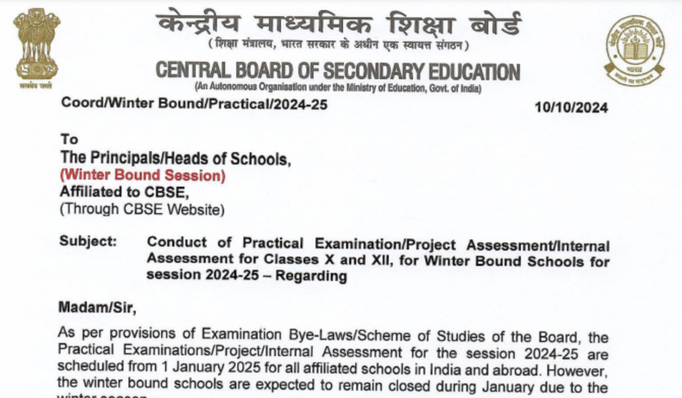 CBSE Class 10, 12 practical exams 2025 for winter-bound schools to begin on November 5, check details here