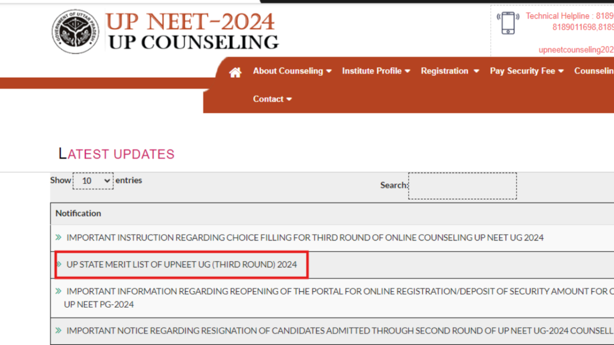 UP NEET UG Counselling 2024 Round 3 merit list  released: Check direct link here