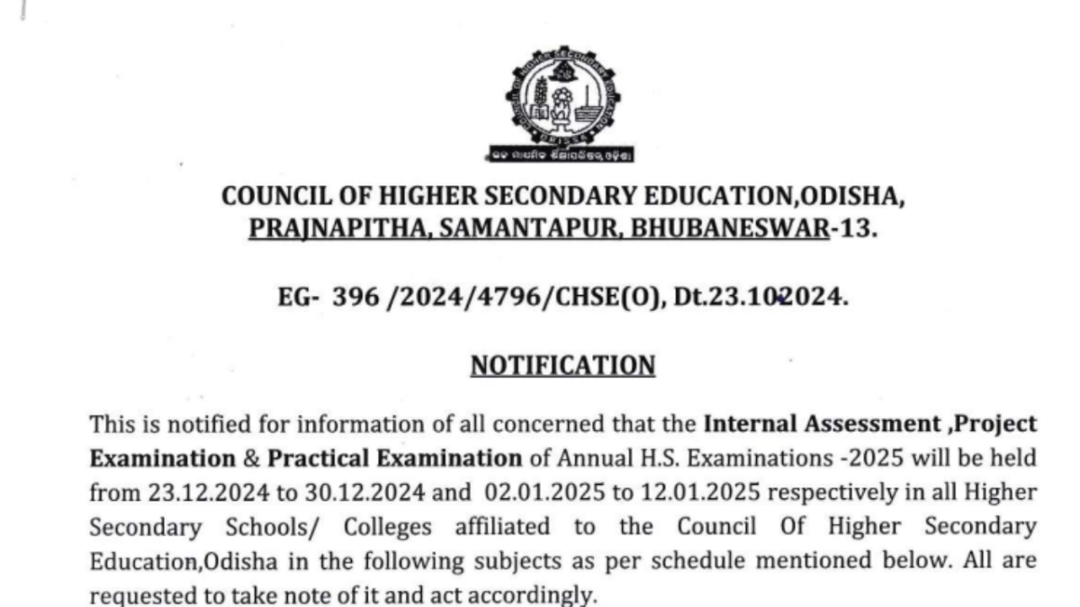 Odisha CHSE releases Class 12 practical exam and internal assessment dates: Check detailed schedule here