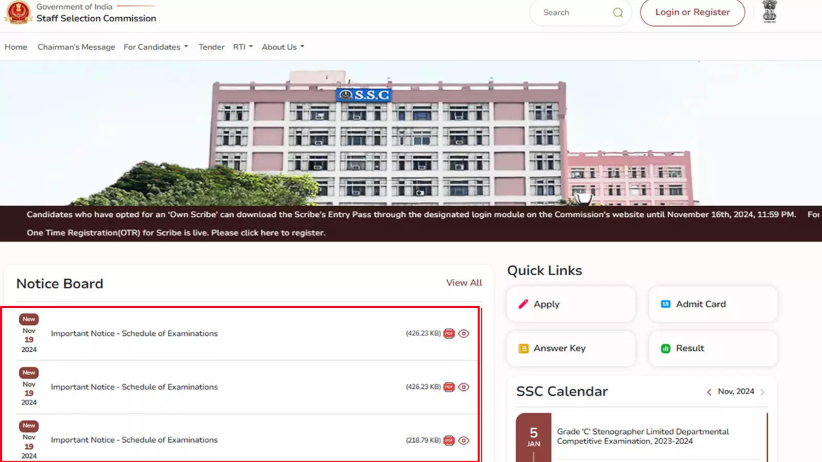 SSC announces exam dates for CGL 2024 Tier-II, GD Constable 2025, and Stenographer Skill Test