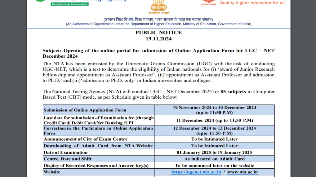 UGC NET December 2024 registration begins, exams from Jan 1: Check official notice, direct link to apply and more