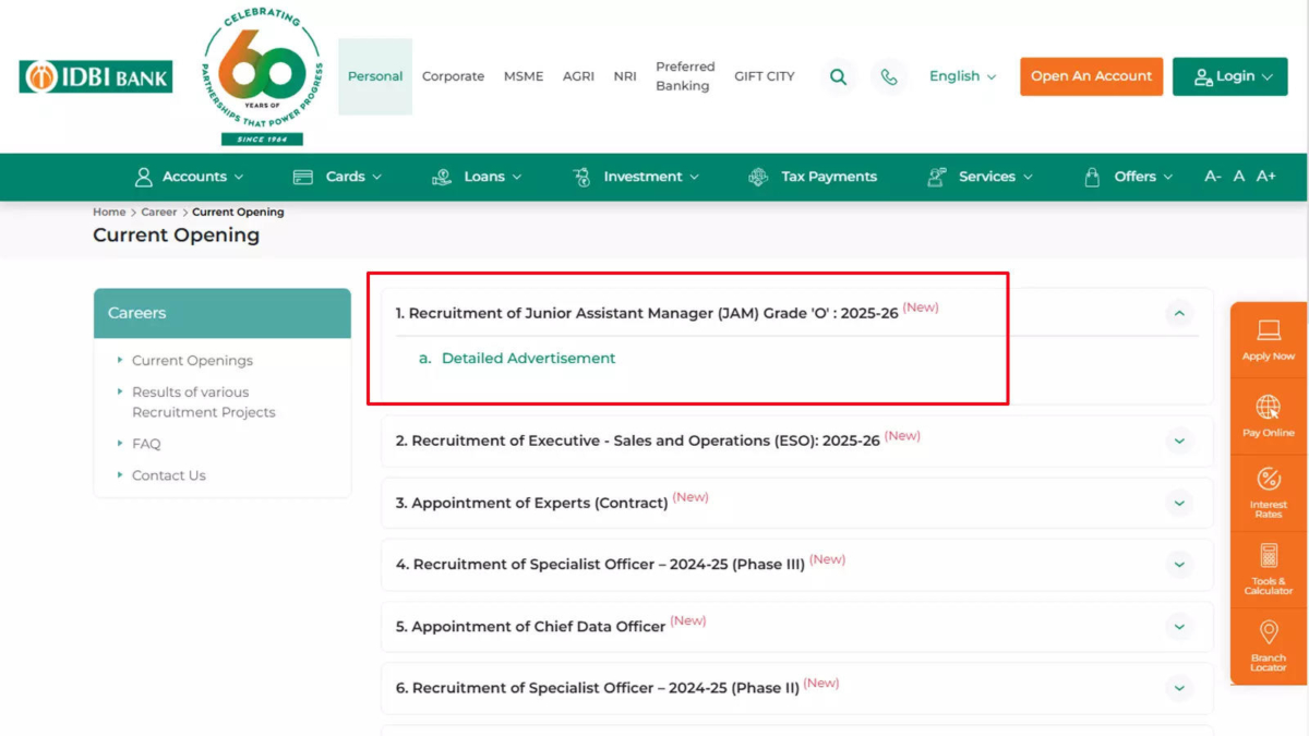 IDBI JAM and AAO Recruitment 2024: Notification released for 600 vacancies, check details here