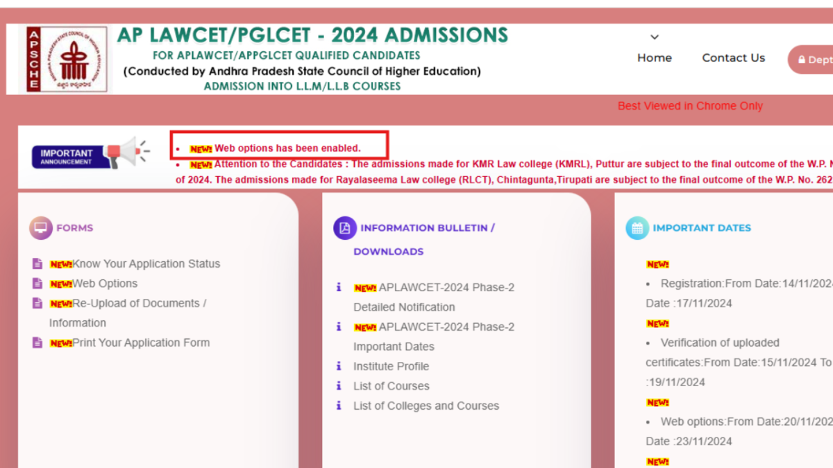 AP LAWCET 2024 Counselling phase 2 web option entry begin at lawcet-sche.aptonline.in, check details here