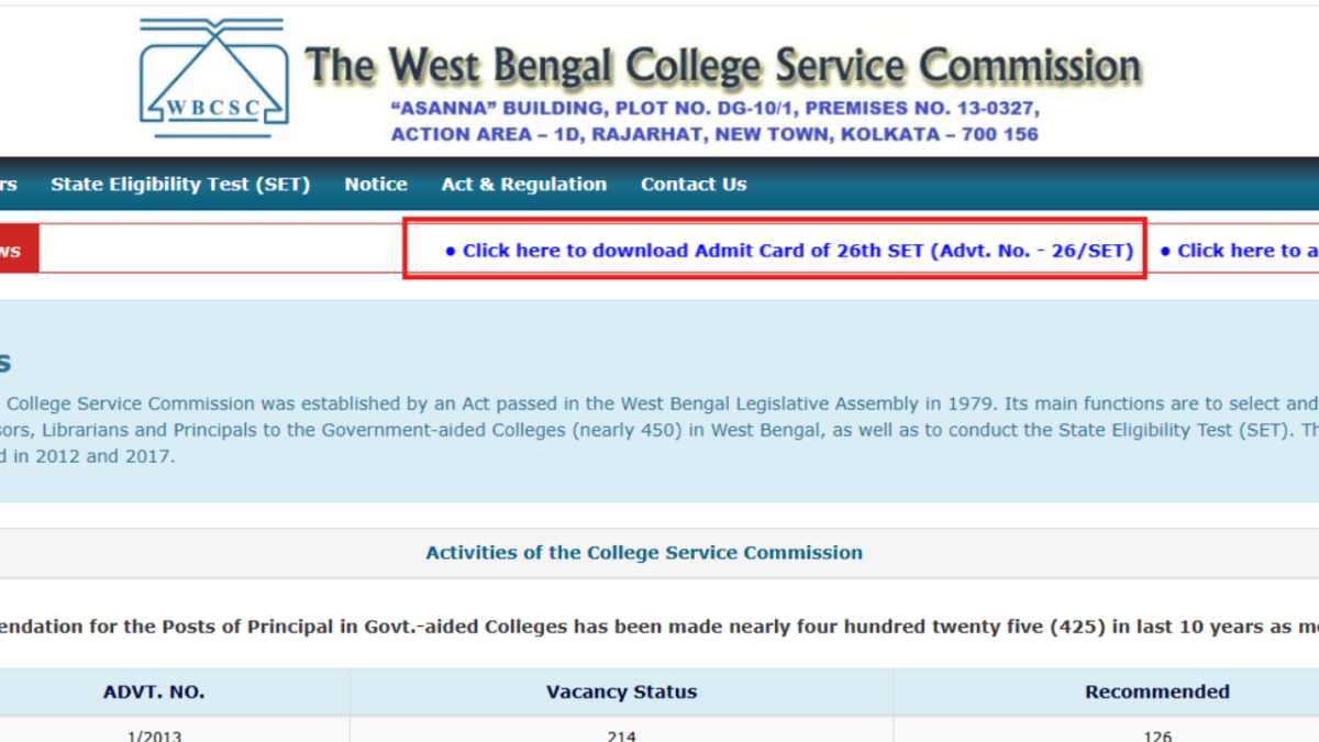 WB SET 2024 admit card released: Check direct link here