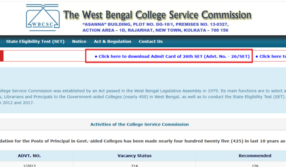 WB SET 2024 admit card released: Check direct link here