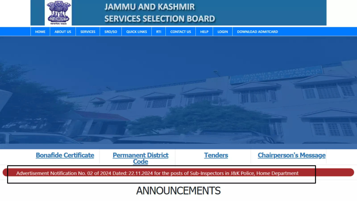 JK Police SI recruitment 2024: Notification for 669 vacancies released, download here