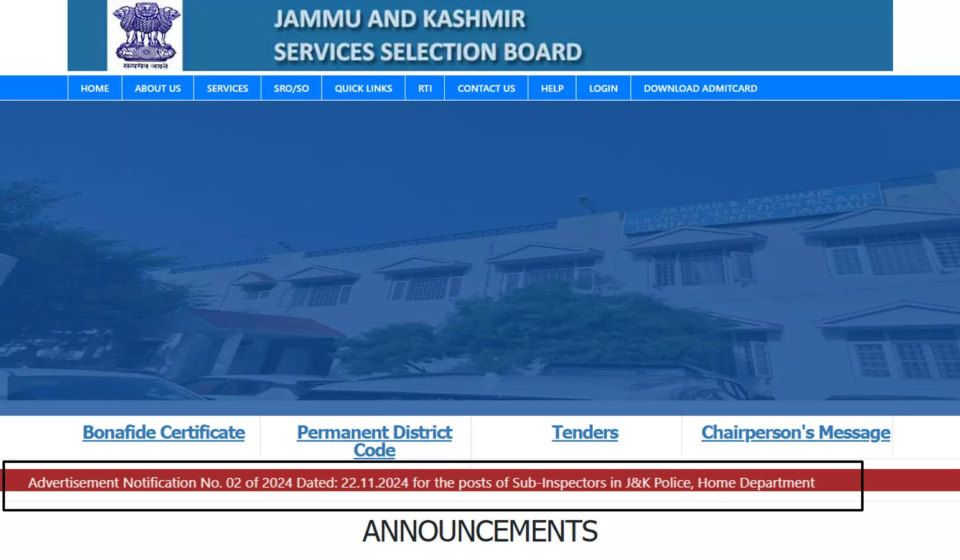 JK Police SI recruitment 2024: Notification for 669 vacancies released, download here