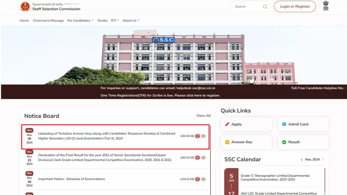 SSC CHSL Tier 2 answer key 2024 out: Check your responses and submit objections by November 28