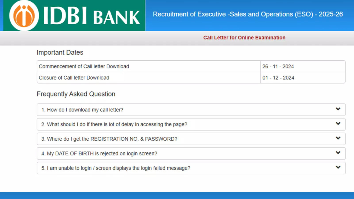 IDBI ESO 2024 call letter released at idbibank.in: Direct link to download admit card