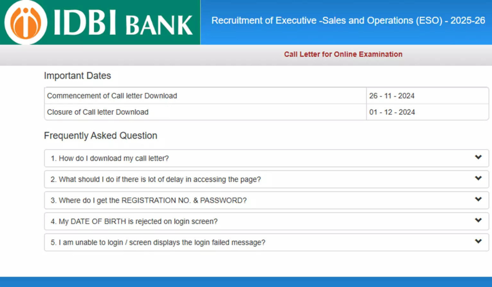 IDBI ESO 2024 call letter released at idbibank.in: Direct link to download admit card