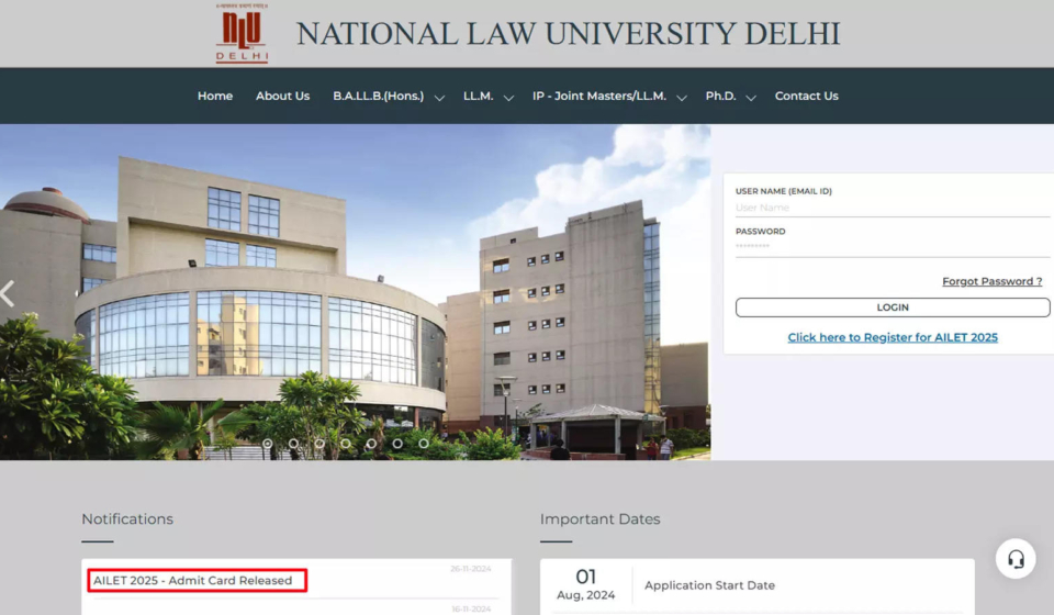 AILET Admit Card 2025 released at nationallawuniversitydelhi.in; direct link and exam details here