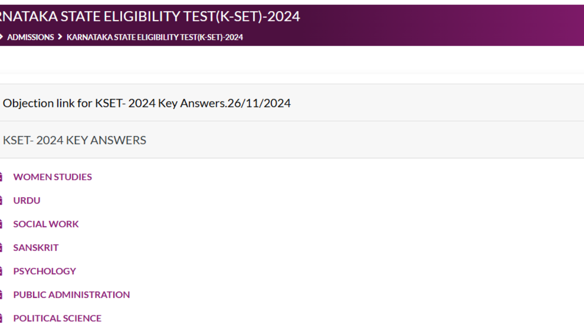 KSET 2024 Answer Key Released at cetonline.karnataka.gov.in: Direct Link to Check Here