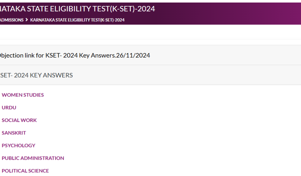 KSET 2024 Answer Key Released at cetonline.karnataka.gov.in: Direct Link to Check Here