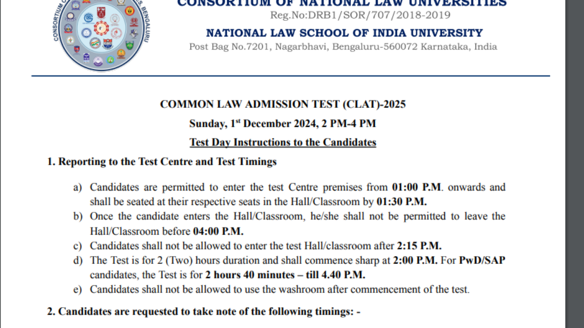 CLAT 2025: Exam day guidelines released on consortiumofnlus.ac.in, Check details here