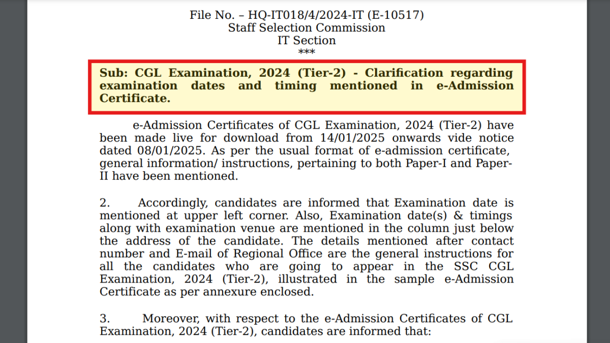 SSC issues important notice for CGL Tier 2 exam 2025: Check details here