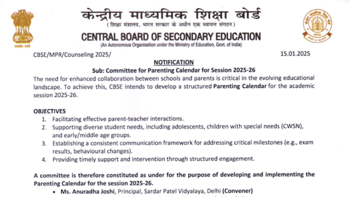 CBSE issues important notice regarding 'Parenting Calendar' for improved communication between parents and schools