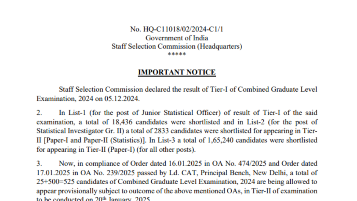 SSC CGL Tier 2 exam: Additional 609 candidates to appear following CAT order, check official notice here