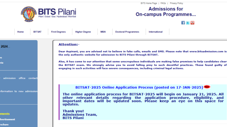 BITSAT 2025 registration date announced at bitsadmission.com: Check details here