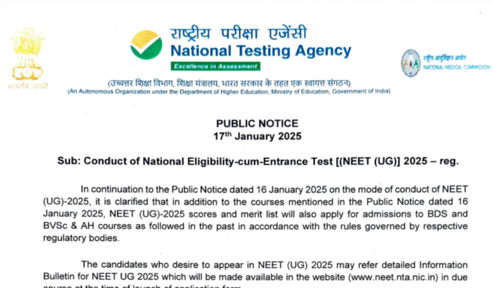 NTA issues important notice regarding NEET UG 2025, check details here