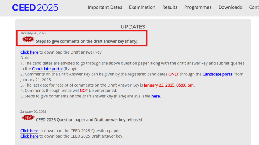 UCEED, CEED 2025 provisional answer key released, direct link here: Raise objections till Jan 23