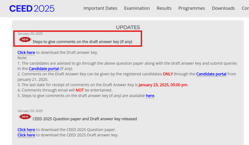 UCEED, CEED 2025 provisional answer key released, direct link here: Raise objections till Jan 23