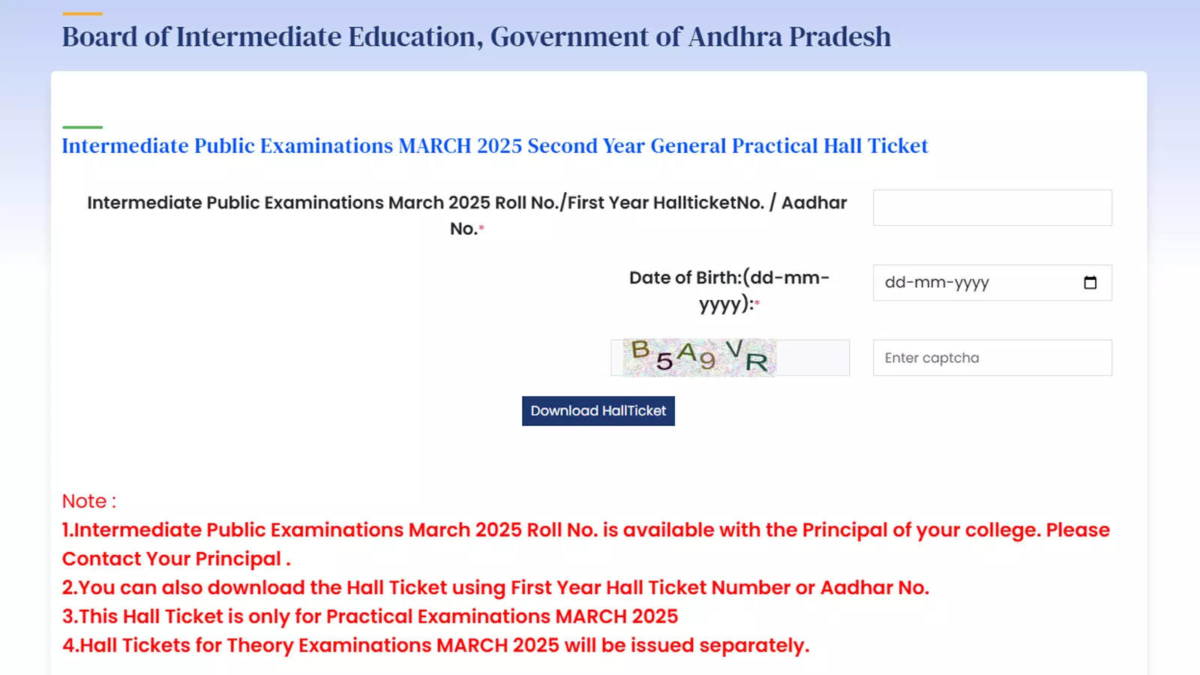 AP Inter Practical hall ticket 2025 released at bie.ap.gov.in; download here