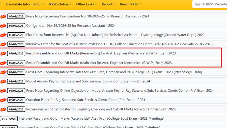 RPSC Assistant Engineer Mechanical exam result announced: Direct link to download here