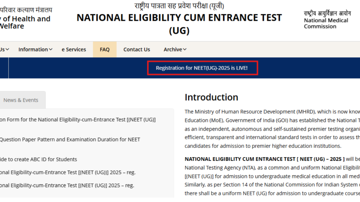 NEET UG 2025 registration begins at neet.nta.nic.in: Check direct link and other important details here