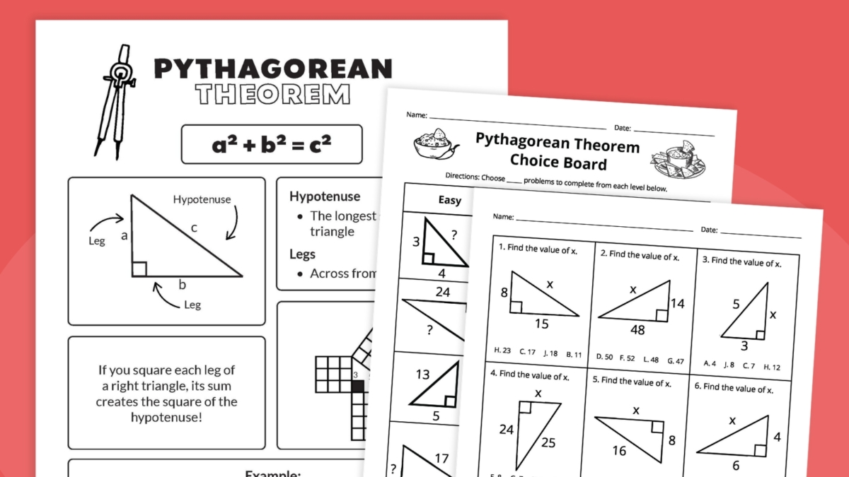 Free Printable Pythagorean Theorem Worksheet Bundle